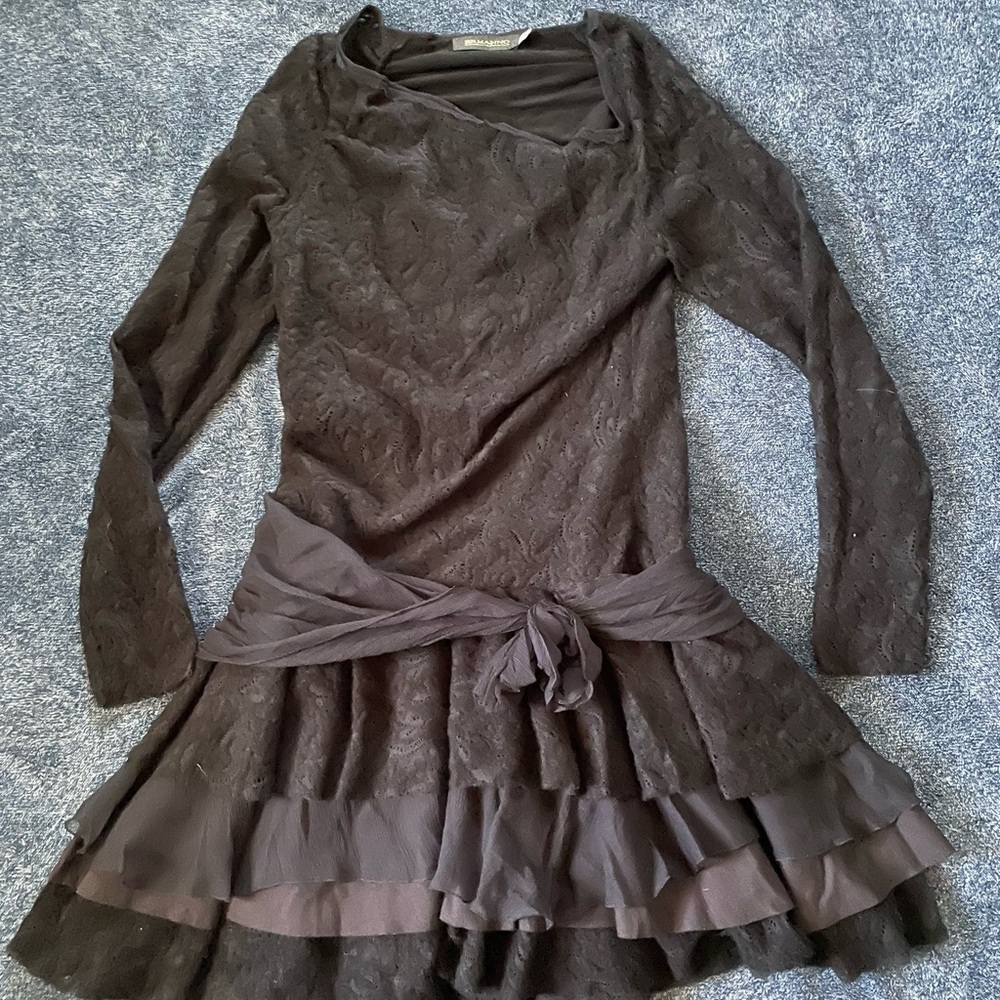 Chic Asymmetrical Navy Dress with Ruffled Skirt